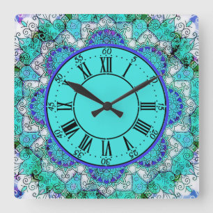 Blue mandala Acrylic Wall Clock Quadratische Wanduhr