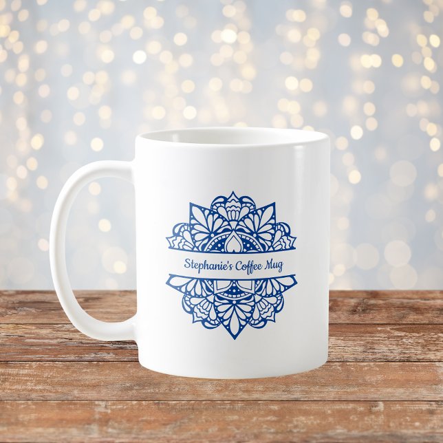 Blue Mandala Art Personalisiert Name Kaffee Tasse (Von Creator hochgeladen)