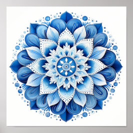 Blue Mandala auf weißem Hintergrund Poster
