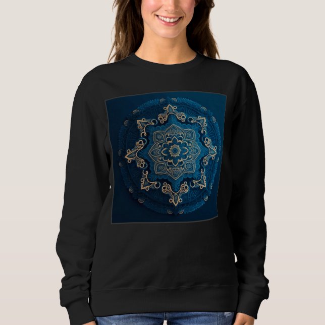 Blue Mandala Divine Illustration Unique Luck Women Sweatshirt (Vorderseite)