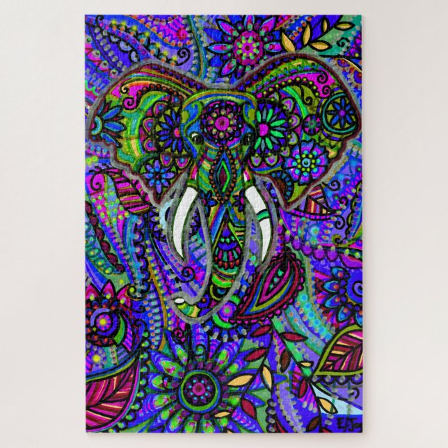 Blue Mandala Elephant Bohemisch Jigsaw Puzzle (Vertikal)