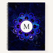 Blue Mandala Galaxy Boho Chic Watercolor Monogram