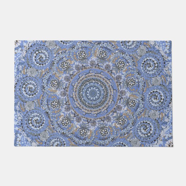Blue Mandala mit Strandleben Fußmatte (Vorderseite)