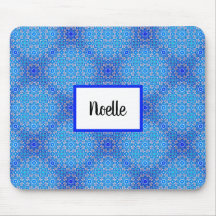 Blue Mandala Muster Boho Name Mousepad