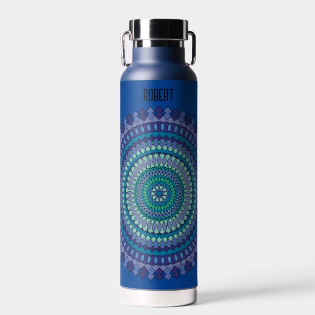 Blue Mandala Name Trinkflasche (Vorne)