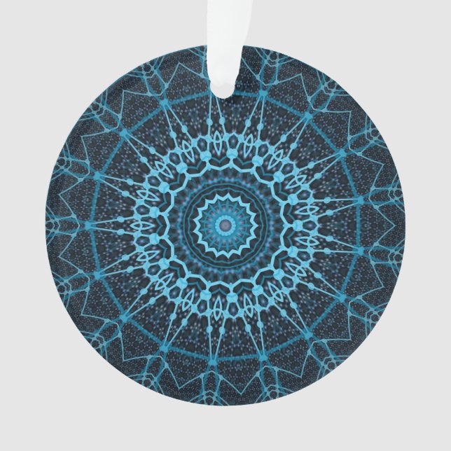 Blue Mandala Net Retro Hippie Trippy Boho Chic Ornament (Vorderseite)