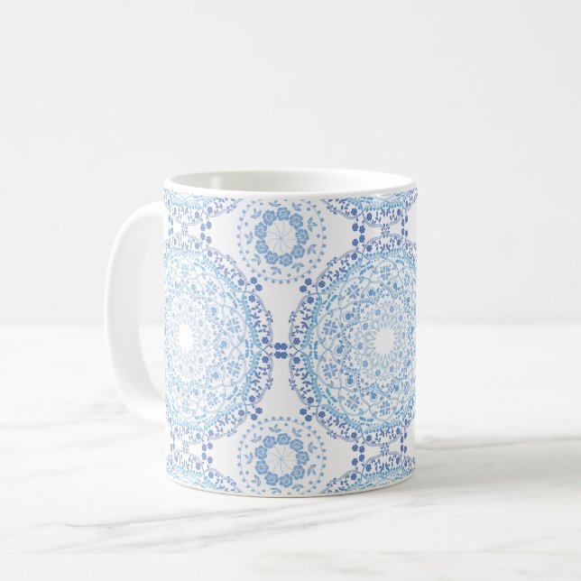 Blue Mandala Pattern Tasse (Vorderseite Links)
