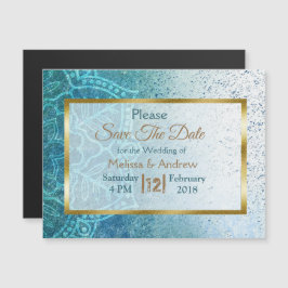 Blue Mandala Save the Date Hochzeit Magnetkarte Magneteinladung