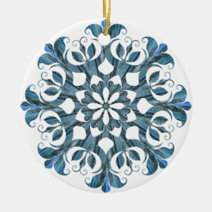 Blue Mandala Snowflake Keramik Ornament