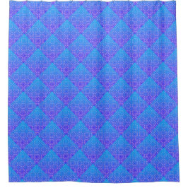 Blue Mandala Square Muster Boho Duschvorhang
