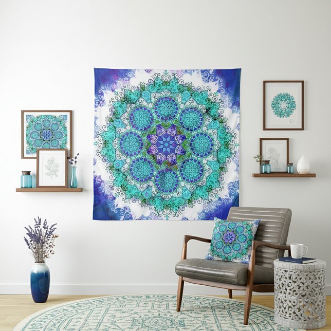 Blue mandala Tapestry Wandteppich (Von Creator hochgeladen)