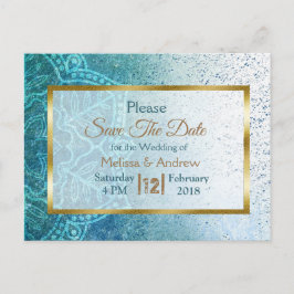 Blue Mandala und Gold Save the Date Postkarten