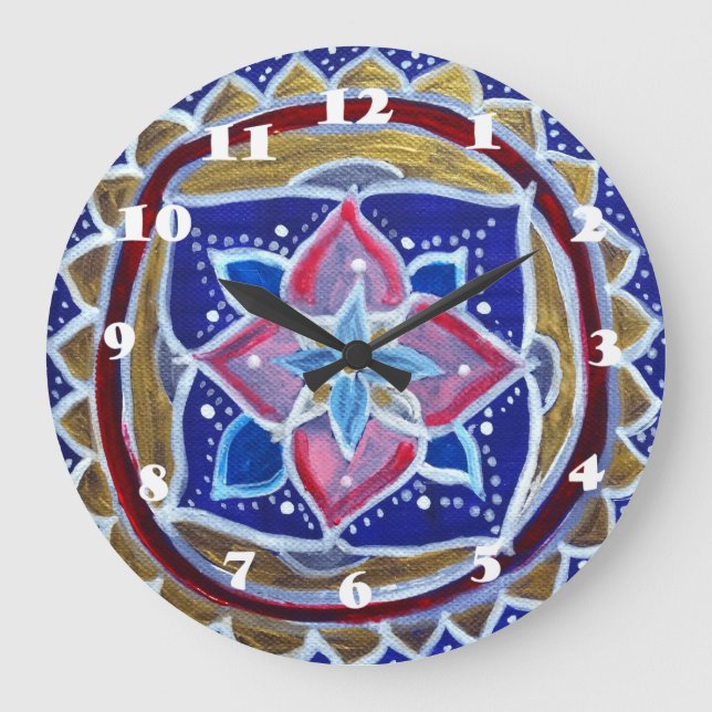Blue Mandala Wall Clock Große Wanduhr (Vorderseite)