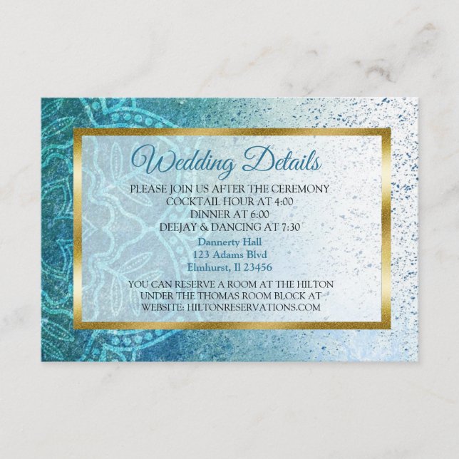 Blue Mandala Wedding Details Card Begleitkarte (Vorderseite)