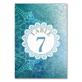 Blue Mandala Wedding Tischnummer Card