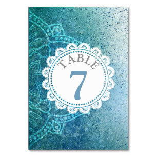 Blue Mandala Wedding Tischnummer Card