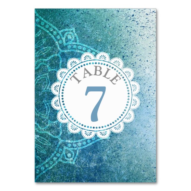 Blue Mandala Wedding Tischnummer Card (Vorderseite)