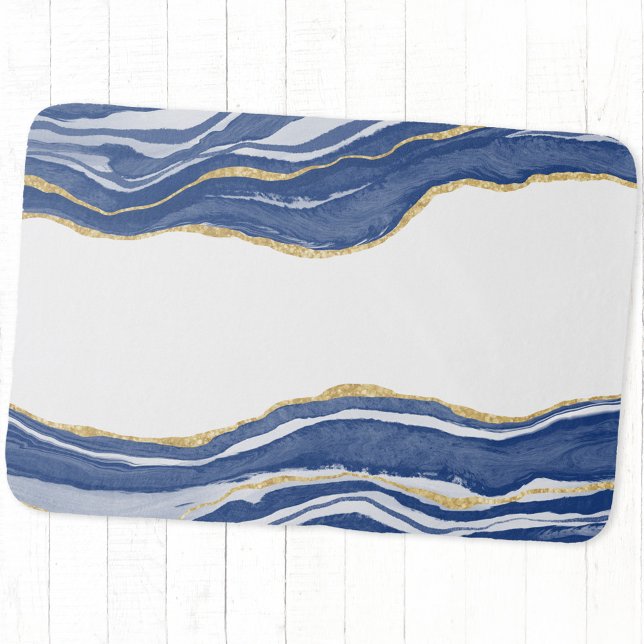 Blue Marble Agate Gold Glitzer Badematte (Blue and white watercolor agate marble geode bath mat)