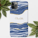 Blue Marble Agate Gold Glitzer Personalisiert Case-Mate iPhone Hülle<br><div class="desc">Die blaue Aquarellfarbe verleiht Marmor-Design mit den Imitaten goldenen Glitzer. Ändern Sie den Namen zum Anpassen.</div>