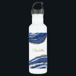 Blue Marble Agate Gold Glitzer Personalisiert Edelstahlflasche<br><div class="desc">Die blaue Aquarellfarbe verleiht Marmor-Design mit den Imitaten goldenen Glitzer. Ändern Sie den Namen zum Anpassen.</div>