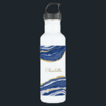 Blue Marble Agate Gold Glitzer Personalisiert Edelstahlflasche<br><div class="desc">Die blaue Aquarellfarbe verleiht Marmor-Design mit den Imitaten goldenen Glitzer. Ändern Sie den Namen zum Anpassen.</div>