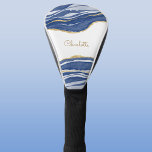 Blue Marble Agate Gold Glitzer Personalisiert Golf Headcover<br><div class="desc">Die blaue Aquarellfarbe verleiht Marmor-Design mit den Imitaten goldenen Glitzer. Ändern Sie den Namen zum Anpassen.</div>