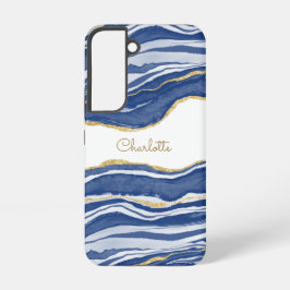 Blue Marble Agate Gold Glitzer Personalisiert Samsung Galaxy Hülle