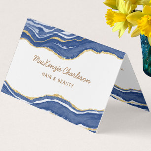 Blue Marble Agate Gold Glitzer QR-Code Visitenkarten