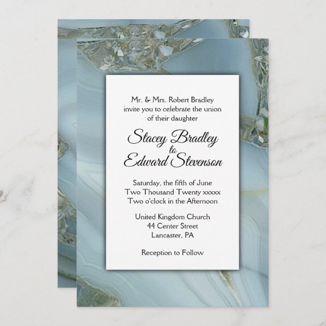 Blue Marble Agate Hochzeitseinladung Einladung (Vorne/Hinten)