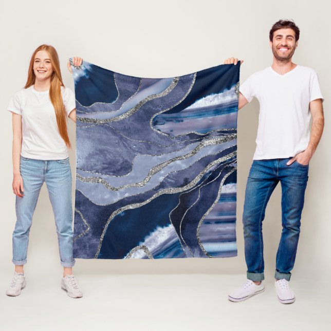 Blue Marble Agate Silver Glitzer Glam #1  Fleecedecke (Beispiel)