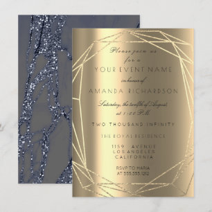 Blue Marble Bridal Geburtstag Diamond Frame Gold Einladung