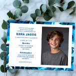 Blue Marble Custom FOTO Bar Bat Mitzvah Einladung<br><div class="desc">Perfekte Karte, um eine Fledermausmitzvah, Bar mitzvah oder andere jüdische Feier anzukündigen! Handgemachte abstrakte Kunst für Sie auf der Vorder- und Rückseite! Vollständig anpassbar! Klicken Sie auf "Personalisieren" oben, um den Text zu bearbeiten und Ihr eigenes Foto hinzuzufügen. Klicken Sie auf "Bearbeiten mit dem Design-Tool", um die Schriftart, Farben und...</div>