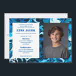 Blue Marble Custom FOTO Bar Bat Mitzvah Einladung<br><div class="desc">Perfekte Karte, um eine Fledermausmitzvah, Bar mitzvah oder andere jüdische Feier anzukündigen! Handgemachte abstrakte Kunst für Sie auf der Vorder- und Rückseite! Vollständig anpassbar! Klicken Sie auf "Personalisieren" oben, um den Text zu bearbeiten und Ihr eigenes Foto hinzuzufügen. Klicken Sie auf "Bearbeiten mit dem Design-Tool", um die Schriftart, Farben und...</div>