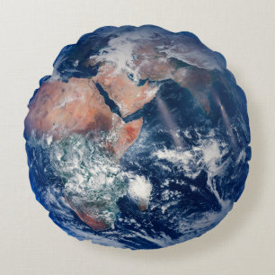 Blue Marble Earth, Satellitenbild 2014 Rundes Kissen