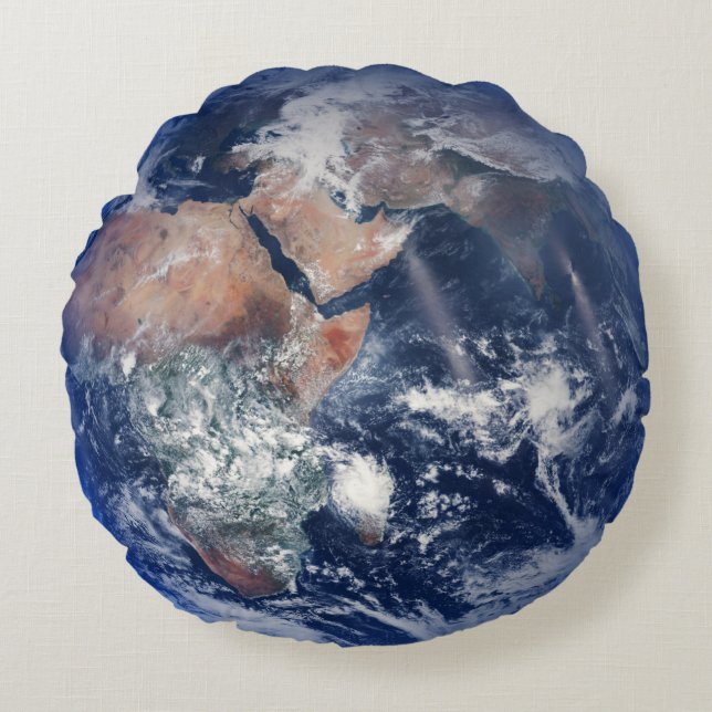 Blue Marble Earth, Satellitenbild 2014 Rundes Kissen (Vorderseite)