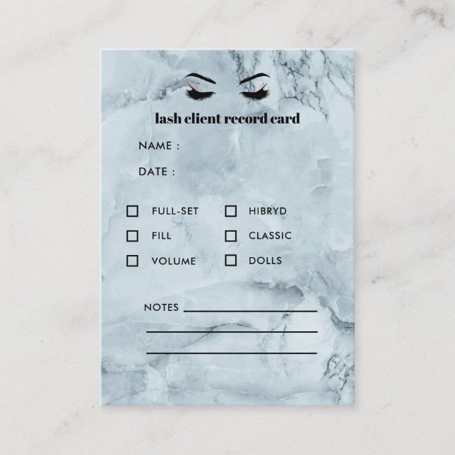 Blue Marble Eyelash Extension Client Consulting Visitenkarte (Vorderseite)