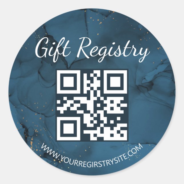  blue marble gift registry qr code baby shower runder aufkleber (Vorderseite)