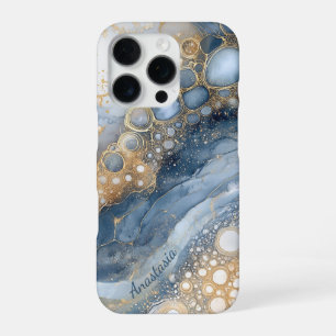 Blue Marble Gold Glitter Personalisiert iPhone 16 Pro Hülle