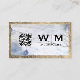 Blue Marble Leather Trip Monogramm QR-Code Visitenkarte