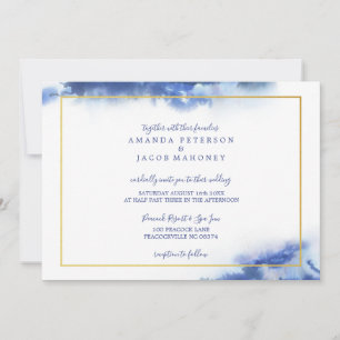Blue Marble Ombre Gold Frame Wedding Ankündigung
