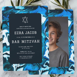 Blue Marble Paint Custom Foto Bar Bat Mitzvah Einladung