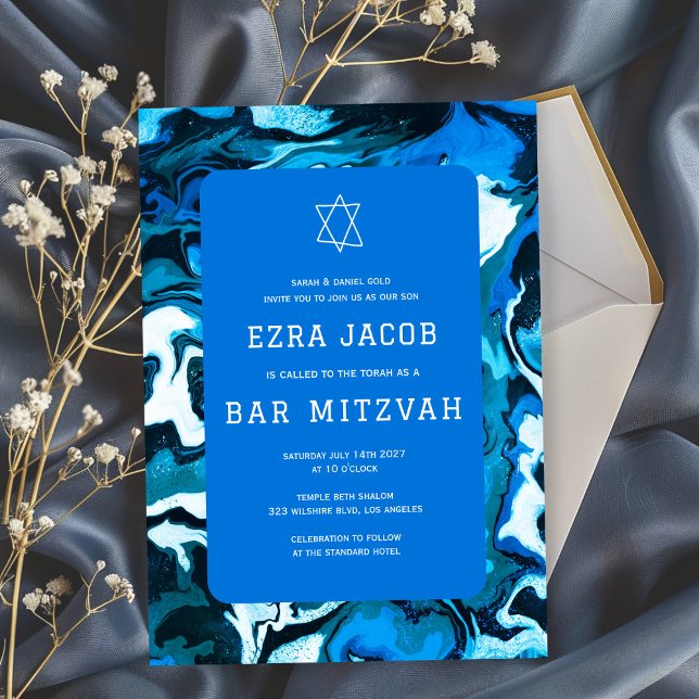 Blue Marble Star von David Custom Bar Bat Mitzvah Einladung (Blue Marble Swirls Star of David Custom Bar Bat Mitzvah Invitation
)