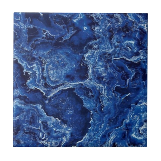 Blue Marble Stone Moderne Elegant Stilvoll Fliese (Vorderseite)