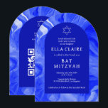 Blue Marble Wirbel Star QR Bar Bat Mitzvah Arch Einladung<br><div class="desc">Perfekte Karte, um eine Fledermausmitzvah, Bar mitzvah oder andere jüdische Feier anzukündigen! Handgemachte Aquarelltücher für Sie auf der Vorder- und Rückseite! Vollständig anpassbar! Klicken Sie auf "Personalisieren" oben, um den Text zu bearbeiten. Klicken Sie auf "Bearbeiten mit dem Design-Tool", um die Schriftart, Farben und Platzierungen anzupassen und Ihren Link zum...</div>