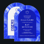 Blue Marble Wirbel Star QR Bar Bat Mitzvah Arch Einladung<br><div class="desc">Perfekte Karte, um eine Fledermausmitzvah, Bar mitzvah oder andere jüdische Feier anzukündigen! Handgemachte Aquarelltücher für Sie auf der Vorder- und Rückseite! Vollständig anpassbar! Klicken Sie auf "Personalisieren" oben, um den Text zu bearbeiten. Klicken Sie auf "Bearbeiten mit dem Design-Tool", um die Schriftart, Farben und Platzierungen anzupassen und Ihren Link zum...</div>