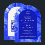 Blue Marble Wirbel Star QR Bar Bat Mitzvah Arch Einladung<br><div class="desc">Perfekte Karte, um eine Fledermausmitzvah, Bar mitzvah oder andere jüdische Feier anzukündigen! Handgemachte Aquarelltücher für Sie auf der Vorder- und Rückseite! Vollständig anpassbar! Klicken Sie auf "Personalisieren" oben, um den Text zu bearbeiten. Klicken Sie auf "Bearbeiten mit dem Design-Tool", um die Schriftart, Farben und Platzierungen anzupassen und Ihren Link zum...</div>
