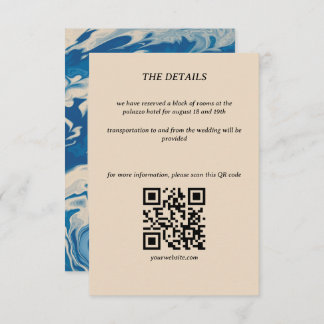 Blue Marbled Modern Coastal Wedding Details Card RSVP Karte