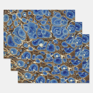 Blue Marbleized Geschenkpapier Set