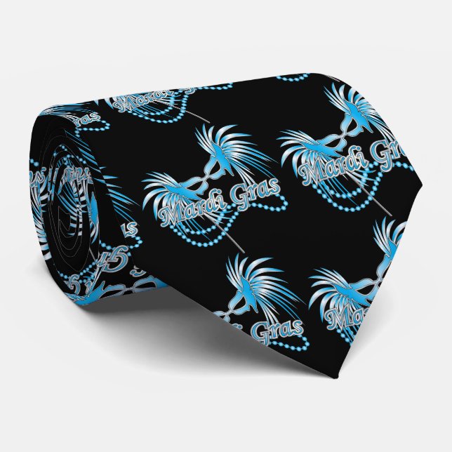 Blue Mardi Gras Mask Neck Tie Krawatte (Gerollt)