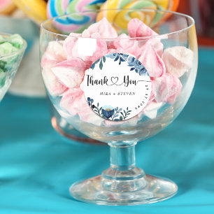 Blue Marine Aquarell Blumenhochzeit Vielen Dank Runder Aufkleber